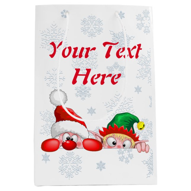Santa und Elf Niedliche und lustige Charaktere pin Mittlere Geschenktüte (Vorderseite)