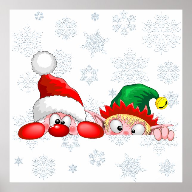 Santa und Elf Niedliche und lustige Charaktere pin Poster (Vorne)
