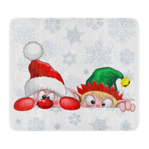 Santa und Elf Niedliche und lustige Charaktere pin Schneidebrett