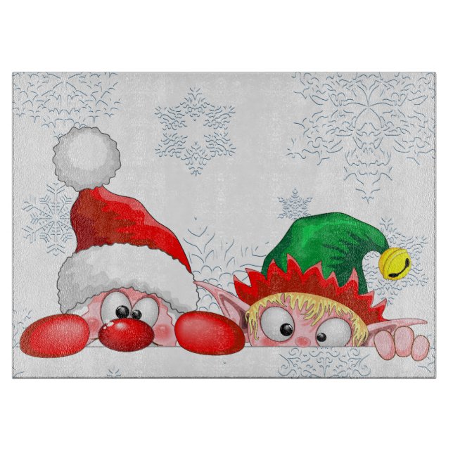 Santa und Elf Niedliche und lustige Charaktere pin Schneidebrett (Vorderseite)