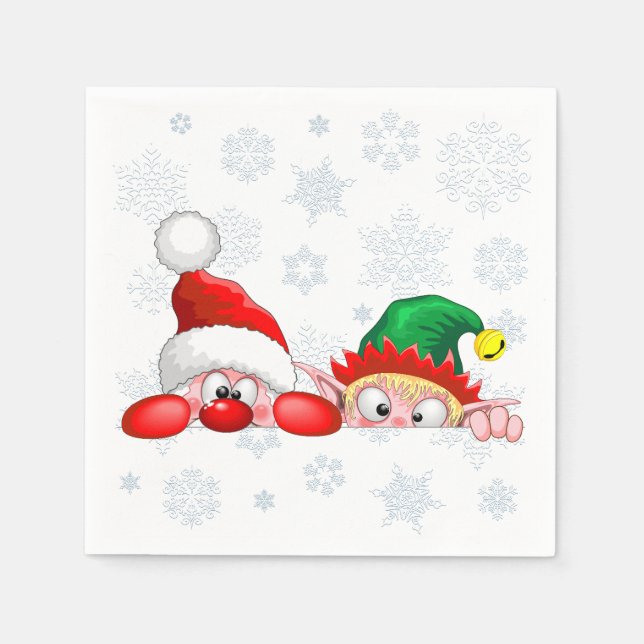 Santa und Elf Niedliche und lustige Charaktere pin Serviette (Vorderseite)