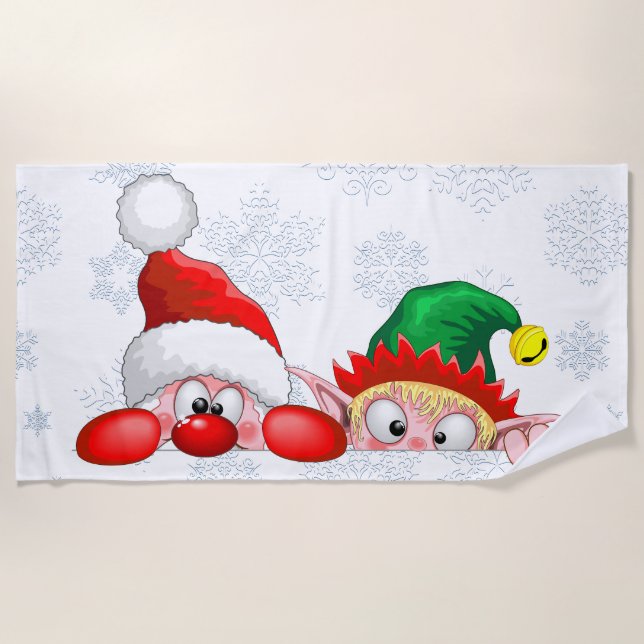 Santa und Elf Niedliche und lustige Charaktere pin Strandtuch (Vorderseite)