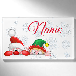 Santa und Elf Niedliche und lustige Charaktere spä Namenschild