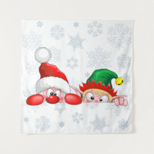 Santa und Elf Niedliche und lustige Charaktere spä Wandteppich