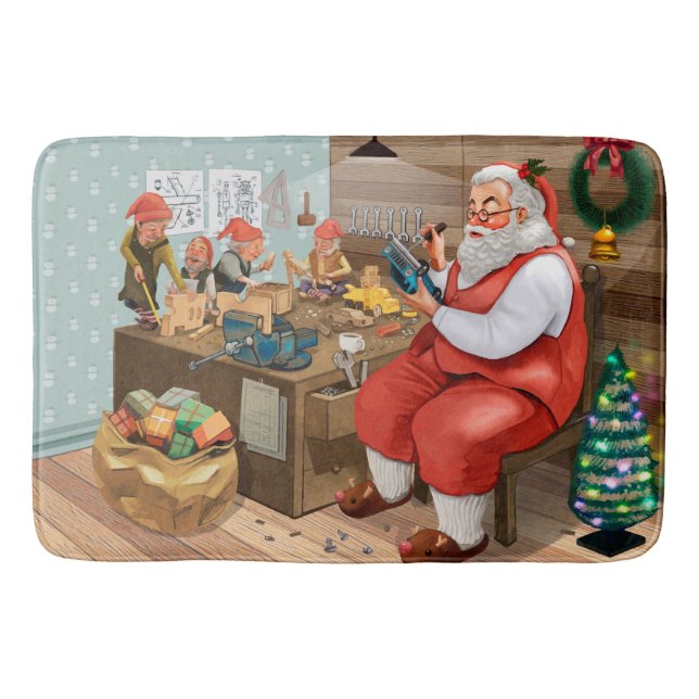 Santa und Elves machen Spielzeug | Weihnachten Badematte (Vorderseite)