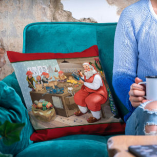 Santa und Elves machen Spielzeug   Weihnachten Kissen