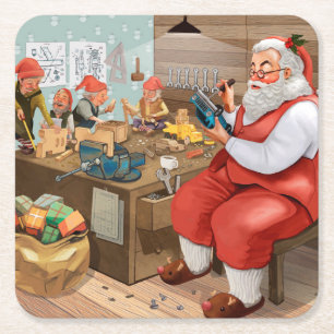 Santa und Elves machen Spielzeug   Weihnachten Rechteckiger Pappuntersetzer