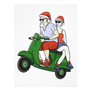 Santa und Frau Claus fahren mit einem Roller Fotodruck