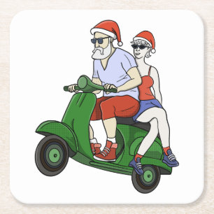 Santa und Frau Claus fahren mit einem Roller Rechteckiger Pappuntersetzer