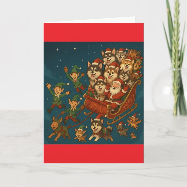 Santa und fröhliche Elfen Karte (Vorderseite)