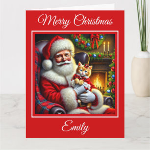 Santa und Ginger Kitten in Red Bow Karte