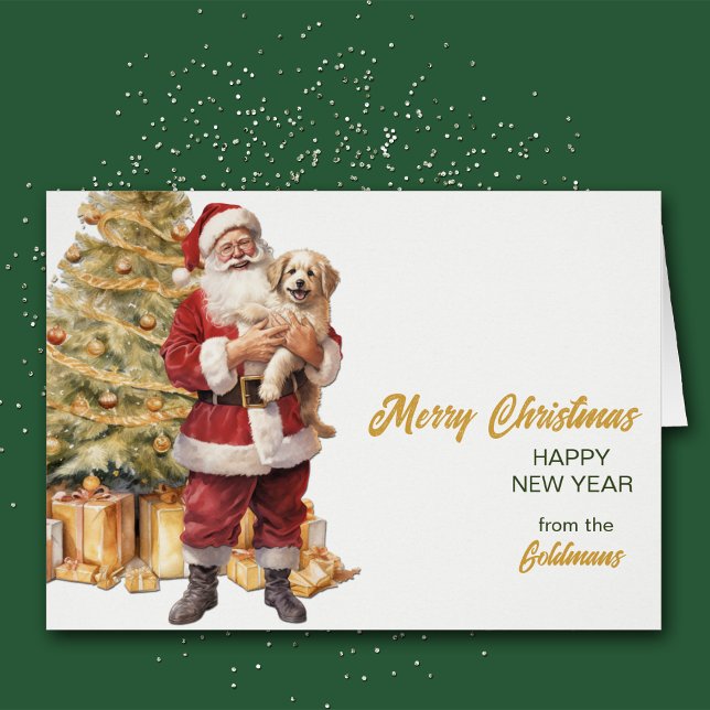 Santa und Golden Retriever Welpe Weihnachtskarte (Von Creator hochgeladen)