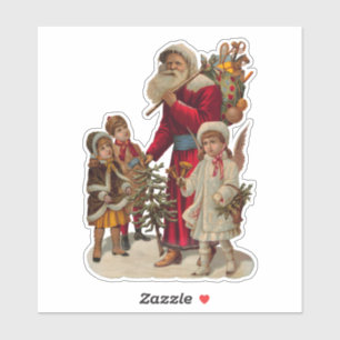 Santa und Kinder, Vintag, Aufkleber