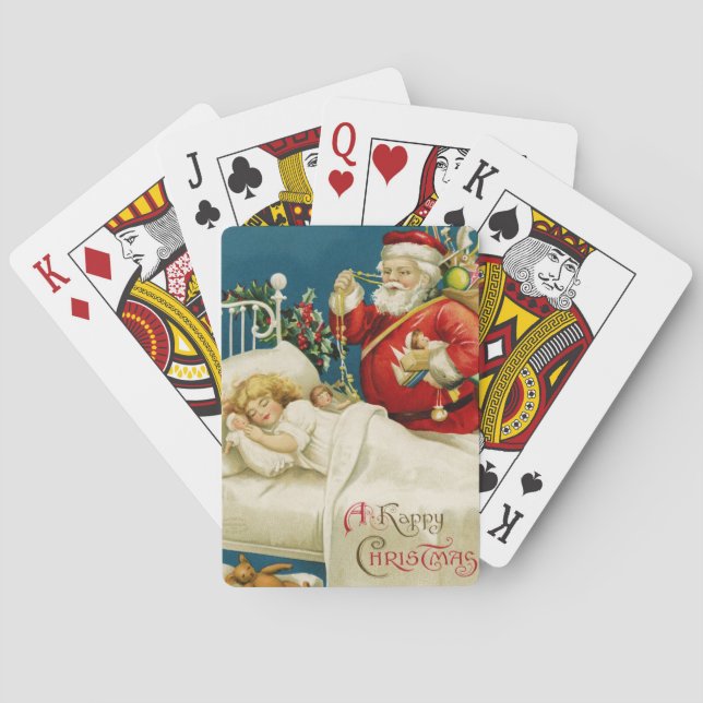 Santa und Klein schlafendes Mädchen Spielkarten (Rückseite)