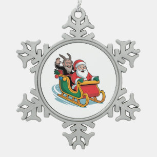Santa und Krampus Böse Dunkle Weihnachten Horror X Schneeflocken Zinn-Ornament