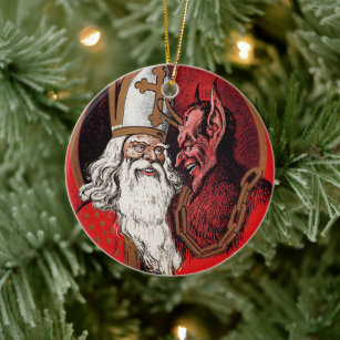 Santa und Krampus Keramik Ornament