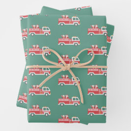Santa und Mrs. Claus auf einem Weihnachts-Feuerwag Geschenkpapier Set