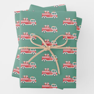 Santa und Mrs. Claus auf einem Weihnachts-Feuerwag Geschenkpapier Set