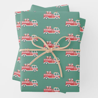 Santa und Mrs. Claus auf einem Weihnachts-Feuerwag Geschenkpapier Set