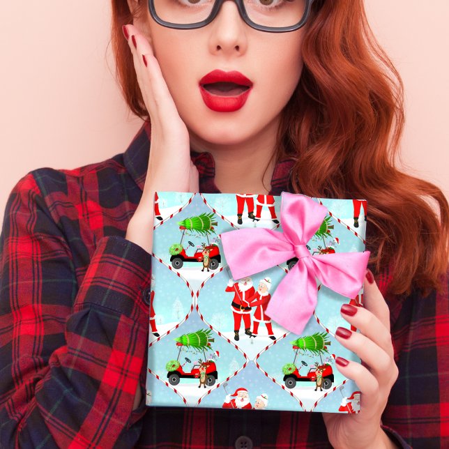 Santa und Mrs. Claus Golfing Ogee Pattern Geschenkpapier Set (Festive Fun: Santa, Mrs. Claus, Reindeer, and Golf Cart Delight!)
