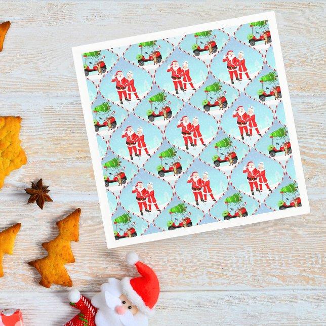 Santa und Mrs. Claus Golfing Ogee Pattern Serviette (Festive Table Bliss: Santa, Mrs. Claus, Reindeer, Golf Swing, and Christmas Ogee Napkins!)