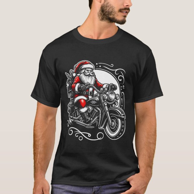 Santa und Mrs. Claus Riding Motorrad-Design solide T-Shirt (Vorderseite)
