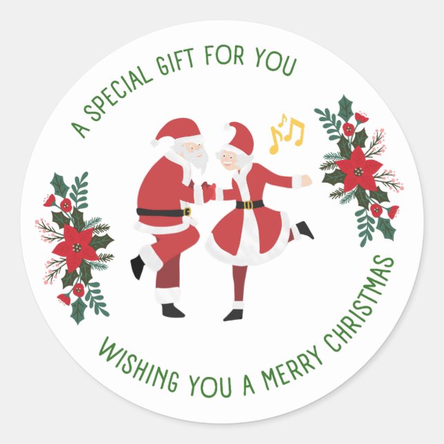 Santa und Mrs. Claus tanzen Weihnachtsaufkleber Runder Aufkleber (Vorderseite)