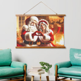 Santa und Mrs Claus Wandteppich Mit Holzrahmen