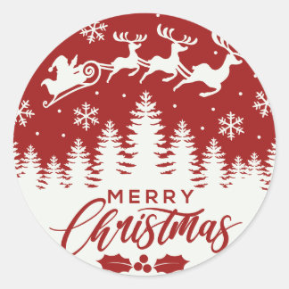 Santa und Reindeer Frohe Weihnachten | Sleigh Runder Aufkleber