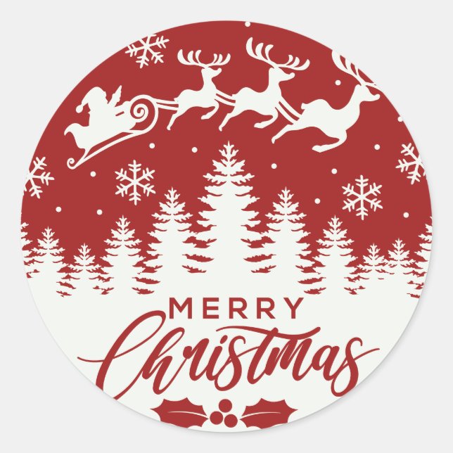 Santa und Reindeer Frohe Weihnachten | Sleigh Runder Aufkleber (Vorderseite)