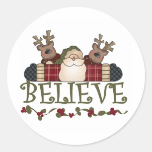 Santa und Reindeer glauben Runder Aufkleber