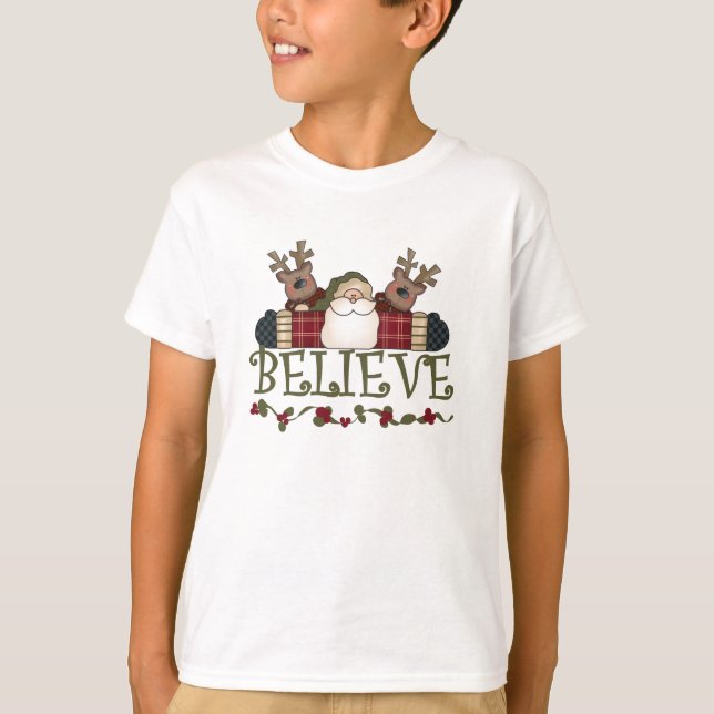 Santa und Reindeer glauben T-Shirt (Vorderseite)