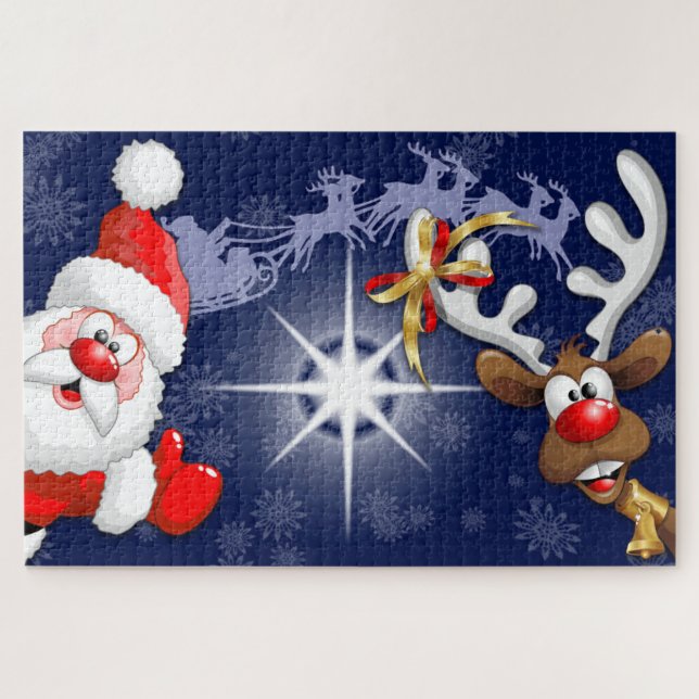 Santa und Reindeer Merry Christmassy Happy Cartoon (Horizontal)