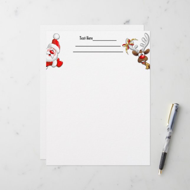 Santa und Reindeer Merry Christmassy Happy Cartoon Briefbogen (Vorderseite/Rückseite Beispiel)