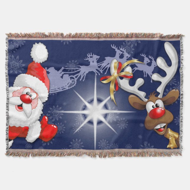 Santa und Reindeer Merry Christmassy Happy Cartoon Decke (Vorderseite)