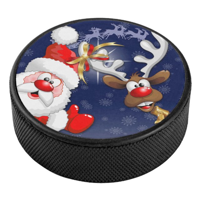 Santa und Reindeer Merry Christmassy Happy Cartoon Eishockey Puck (3/4)