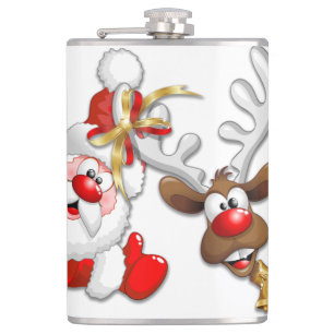 Santa und Reindeer Merry Christmassy Happy Cartoon Flachmann