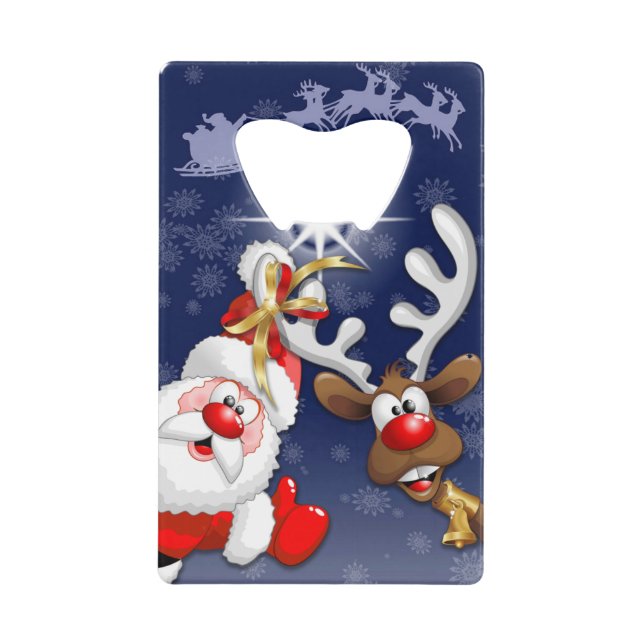Santa und Reindeer Merry Christmassy Happy Cartoon Geldbeutel Flaschenöffner (Vorderseite)