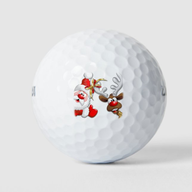 Santa und Reindeer Merry Christmassy Happy Cartoon Golfball (Vorderseite)
