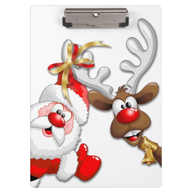 Santa und Reindeer Merry Christmassy Happy Cartoon Klemmbrett (Vorderseite)