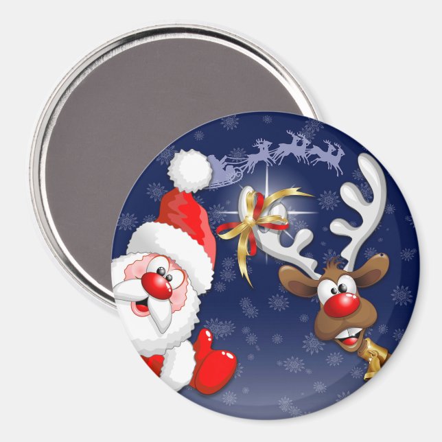 Santa und Reindeer Merry Christmassy Happy Cartoon Magnet (Vorderseite/Rückseite)