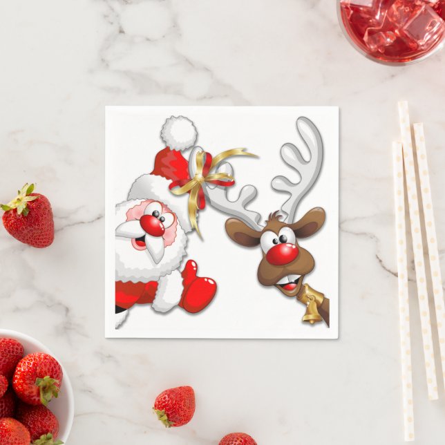 Santa und Reindeer Merry Christmassy Happy Cartoon Serviette (Beispiel)