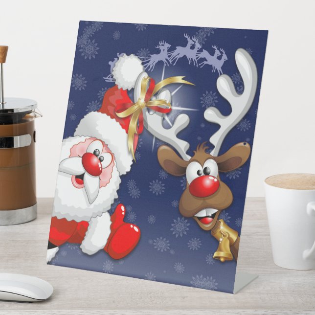 Santa und Reindeer Merry Christmassy Happy Cartoon Sockelschild (In Situ)