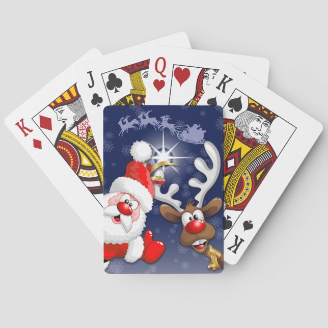 Santa und Reindeer Merry Christmassy Happy Cartoon Spielkarten (Rückseite)