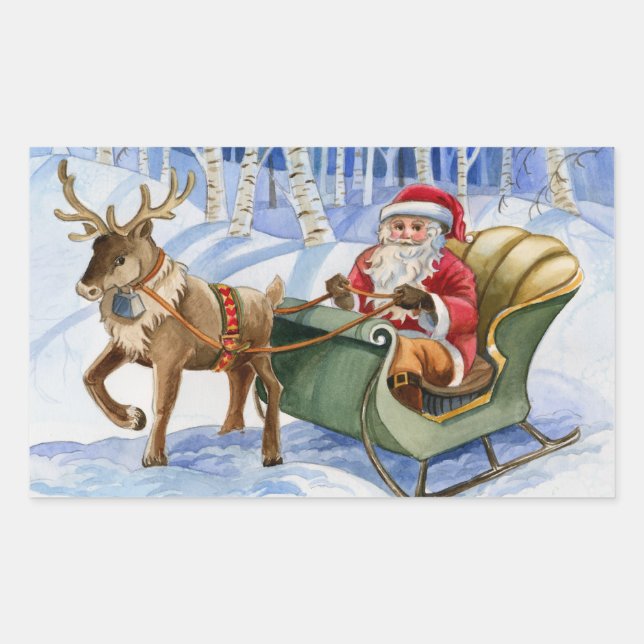 Santa und Reindeer Sleigh Stickers (Vorderseite)