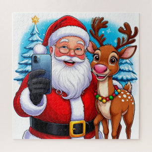 Santa und Rentier machen ein Weihnachts-Selfie
