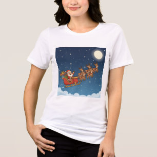 Santa und Rentiere fliegen über den Mond – Magisch Tri-Blend Shirt