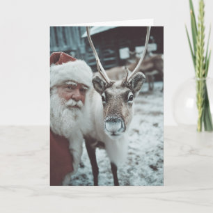 Santa und Rentiere Winterzauber Feiertagskarte