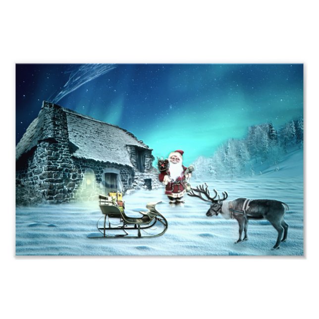 Santa und Rudolph mit Schlitten Fotodruck (Vorne)