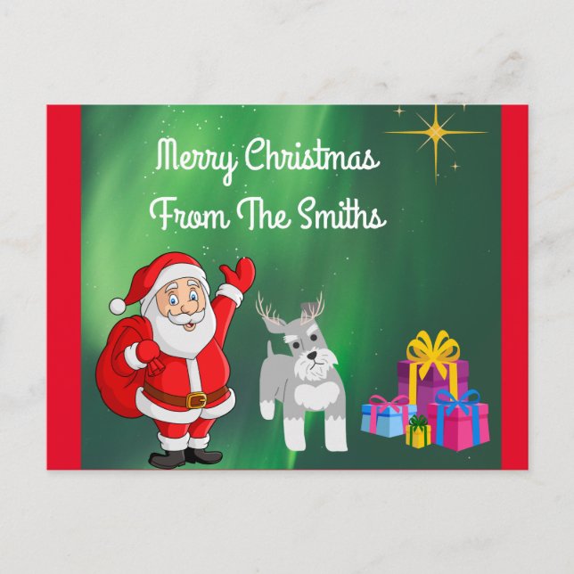 SANTA UND SCHNAUZER CUSTOM CHRISTMAS Postkarte (Vorderseite)